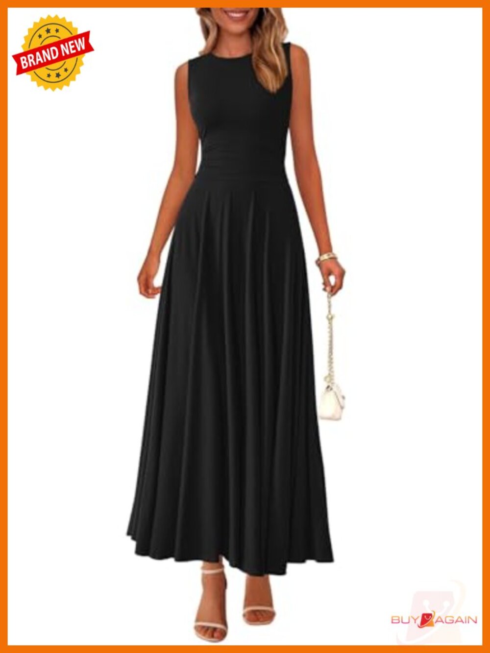 Womens Sleeveless Maxi Dress Flowy ALine Pleated Summer Tank Dress